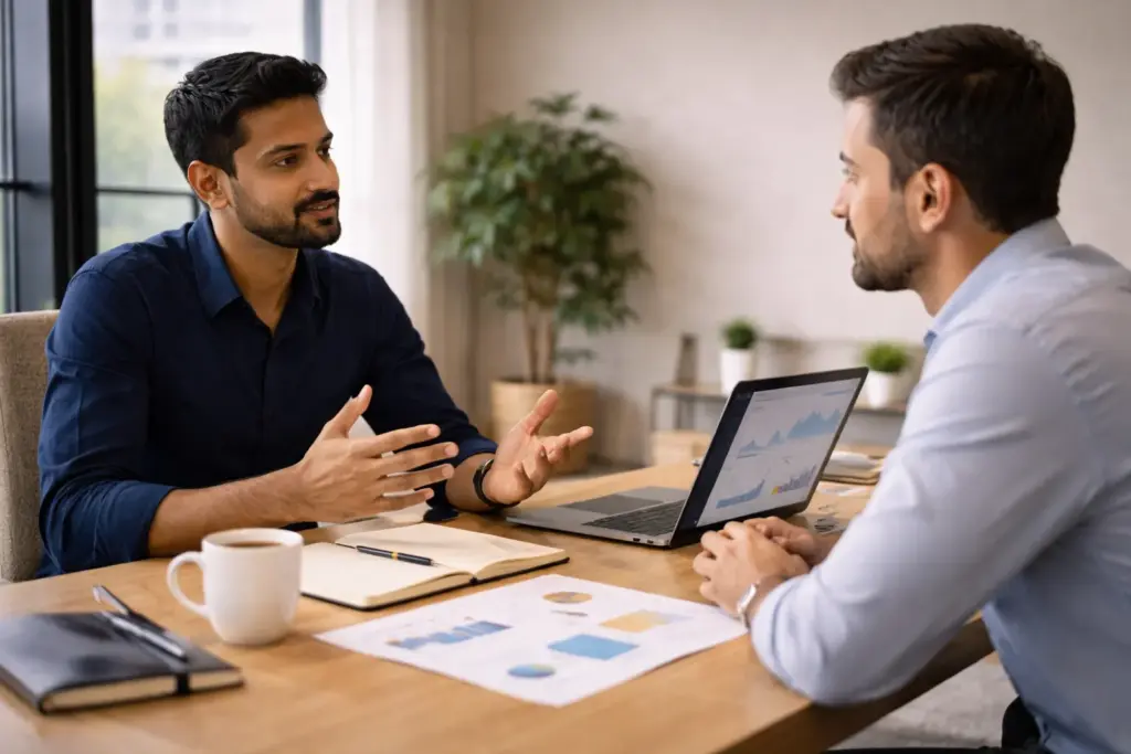 business meeting with seo progress